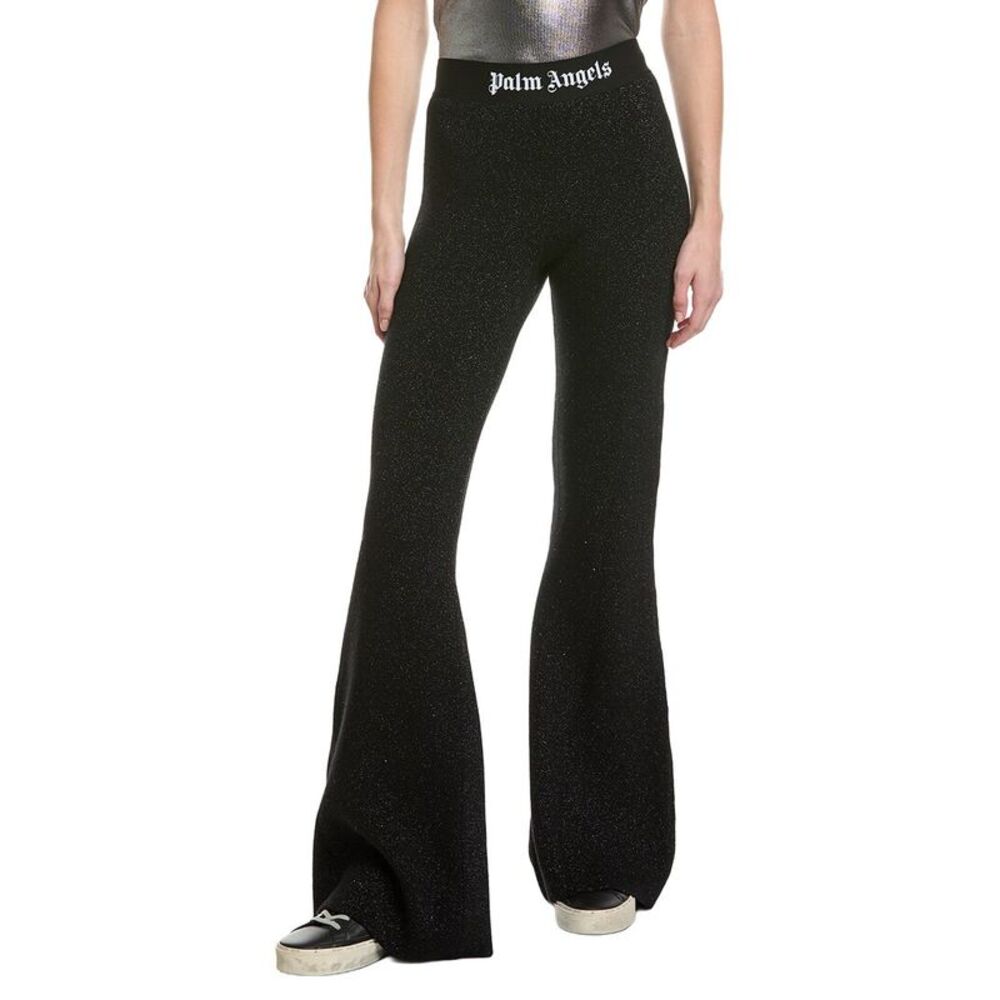 Palm Angels Womens  Wide Leg Knit Wool-Blend Pant, Black